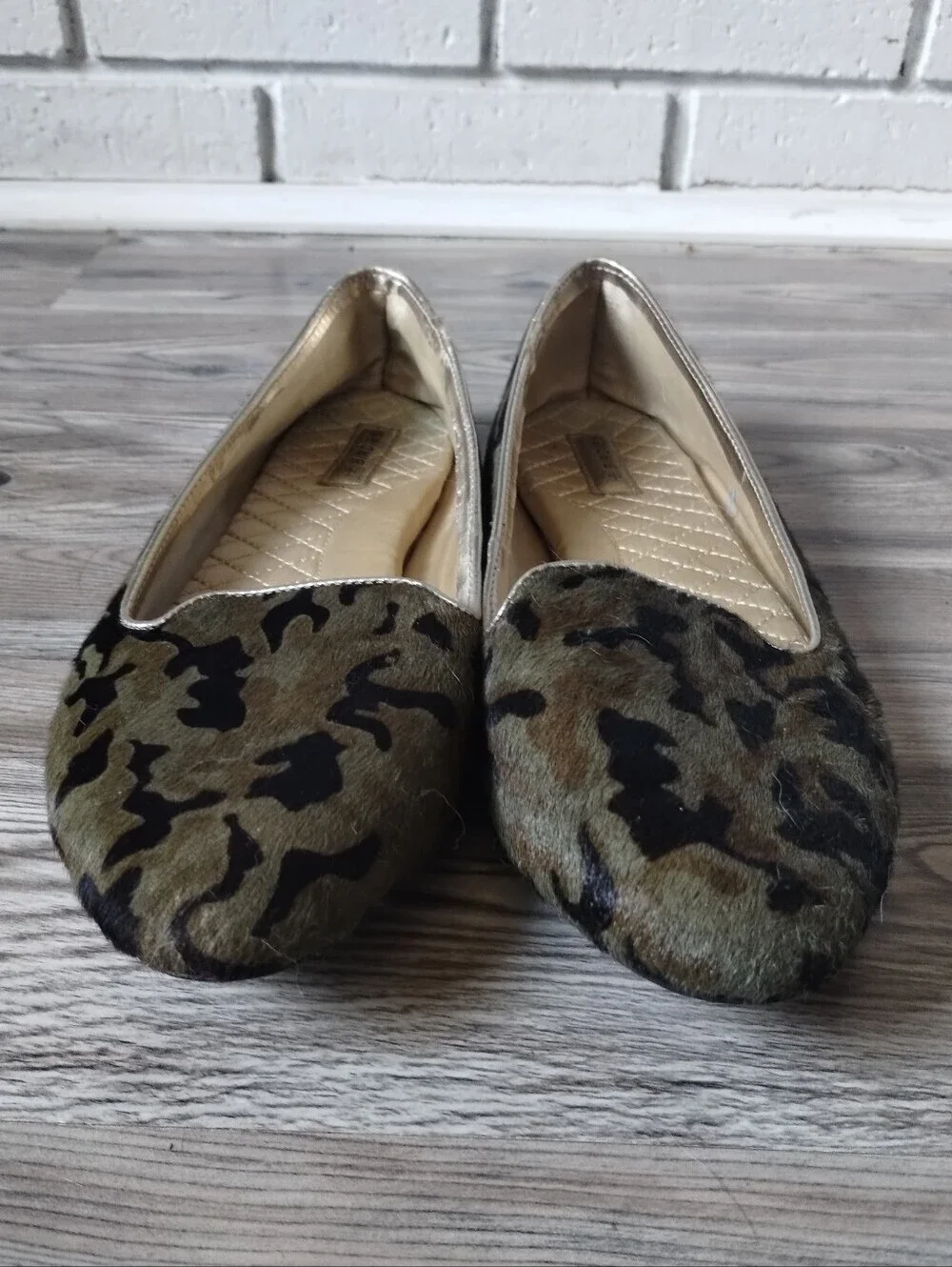 Birdies The Blackbird Half Calf Hair Green Black Camo Loafer Slip On Flat Size 8